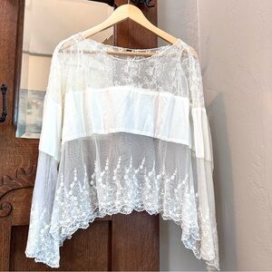 FREE PEOPLE Floral Sheer Lace Blouse